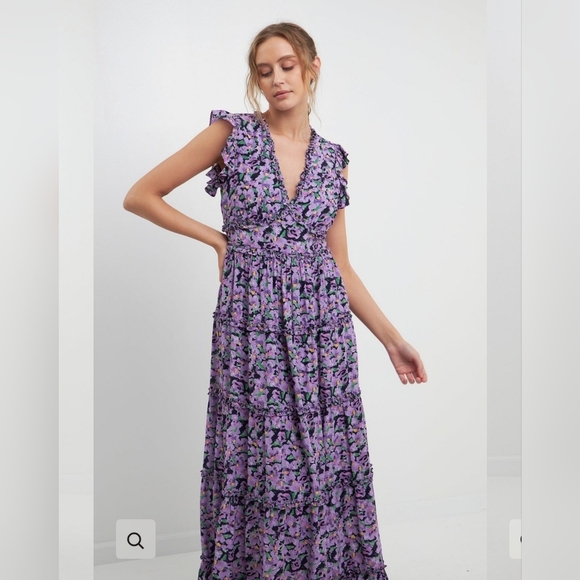 Free the Roses Purple and White Ruffled Maxi Dress - Picture 4 of 5
